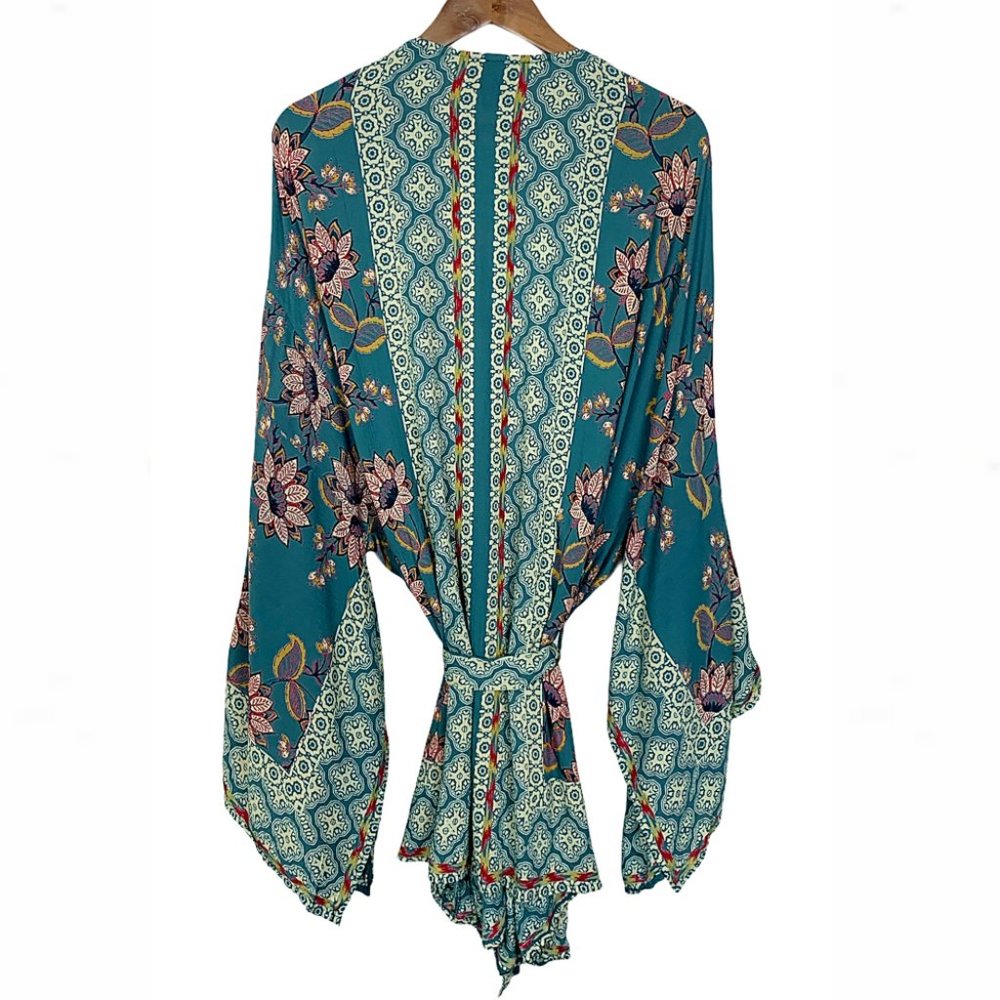Bohemian Floral Waist-Tie Handkerchief Wrap Kimono - Picture 12 of 14